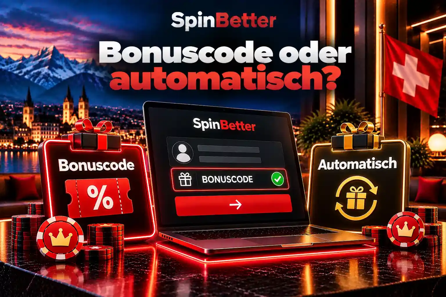 Gegenüberstellung von Bonuscode und automatischer Gutschrift mit Eingabemaske in der Mitte