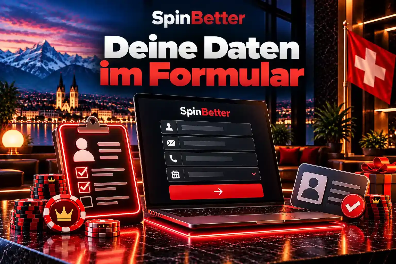 Registrierungsformular mit Feldern für Name, E-Mail, Telefon und Geburtsdatum neben einer Checkliste